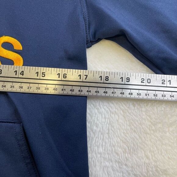 Large Kids Adidas Pullover Hoodie Navy Blue with Gold Stitched Lettering and Log - Picture 7 of 12